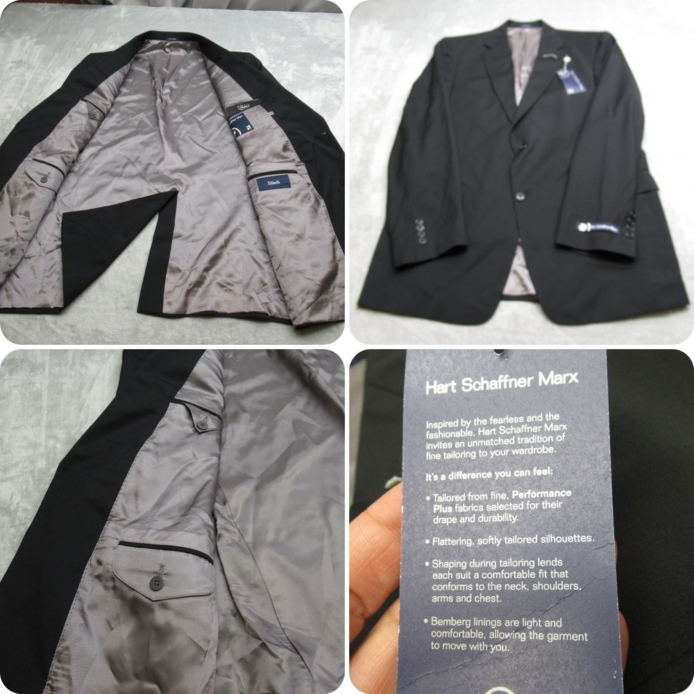 Hart Schaffner Marx Blazer Mens 42L Black Fine Merino Wool Sport Coat Formal USA
